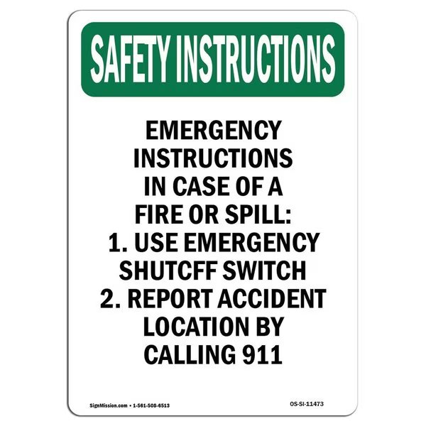 OSHA INSTRUCTIONS Sign, Emergency Instructions In Case, 24in X 18in Aluminum, 18